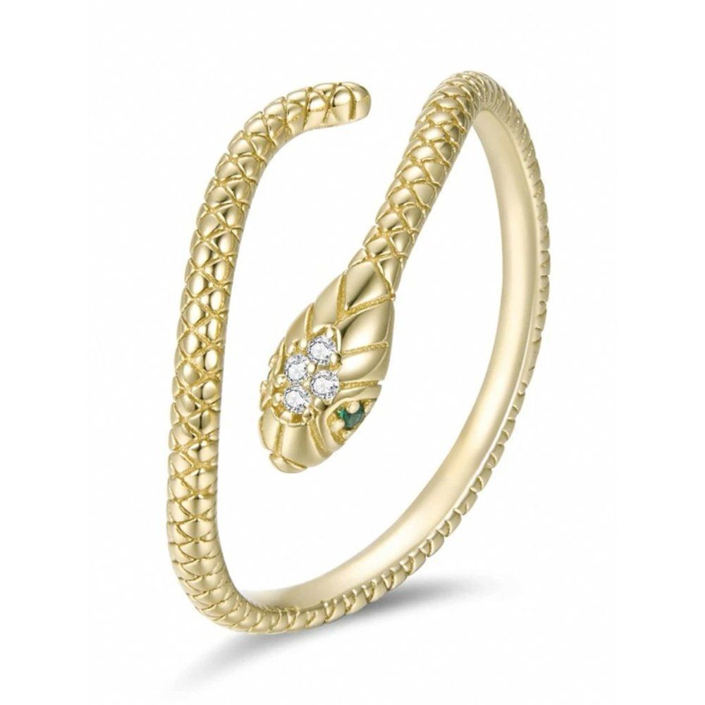 Minimalist 925 Sterling Silver 18K Gold Plated Adjustable Textured Snake Ring